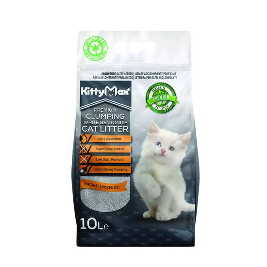 Cát Bentonite màu trắng vệ sinh cho mèo KITTY MAX Natural Unscented (Hương tự nhiên) 10L