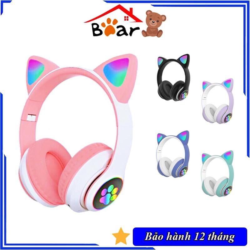 Tai nghe bluetooth có tai mèo cute, Có đèn led đổi màu (Tắt được nếu không muốn sử dụng), Headphone cao cấp