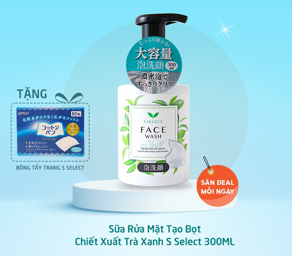 Sữa Rửa Mặt Tạo Bọt Chiết Xuất Trà Xanh S Select Nhật Bản 300ml