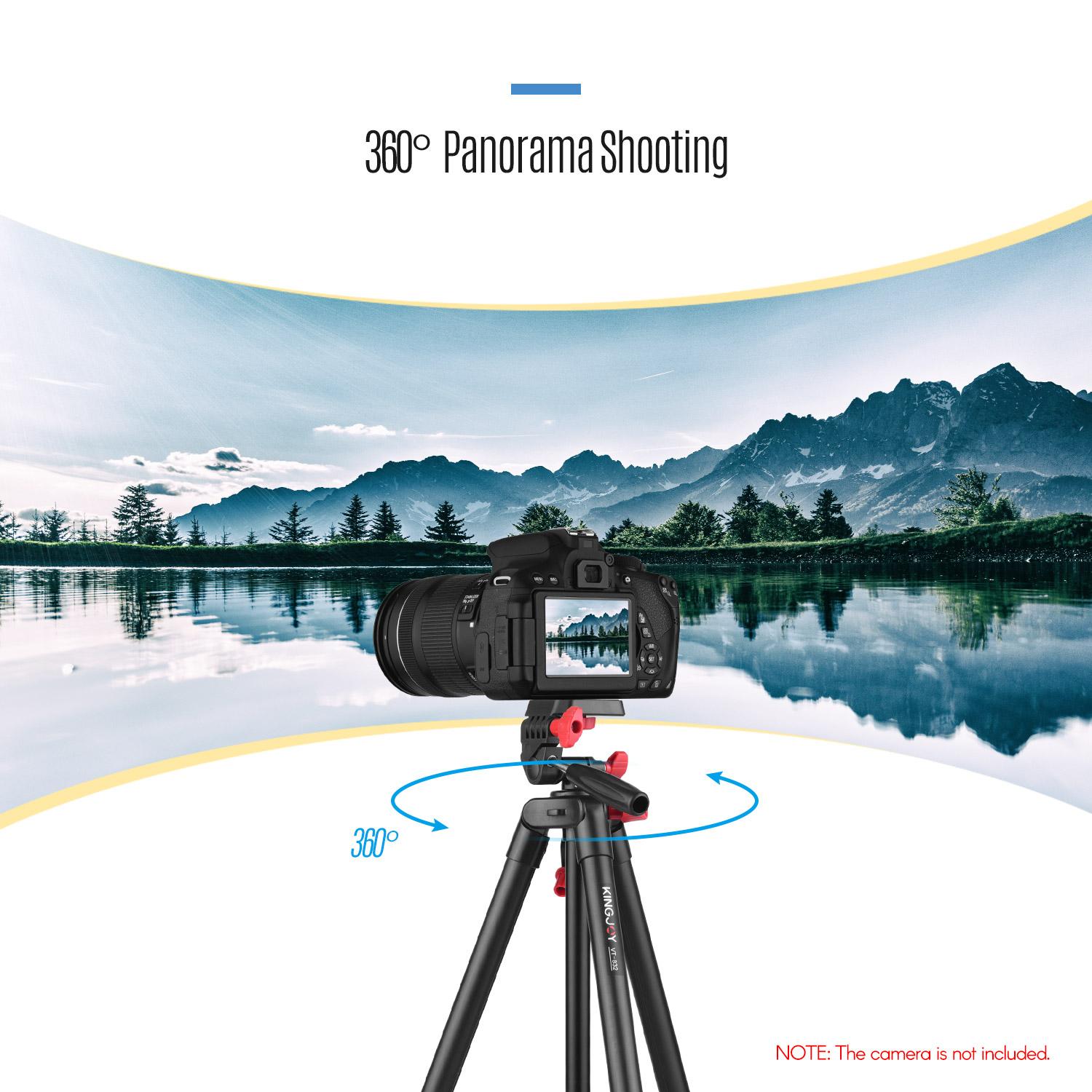KINGJOY VT-832 Portable Photography Tripod Stand Aluminum Alloy 2kg Load Capacity 1/4 Inch Screw Connector Max. Height