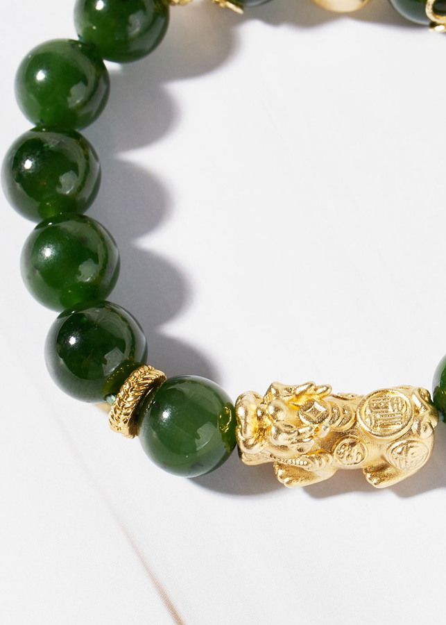 Vòng tay ngọc bích phối tỳ hưu bạc mạ vàng 24k Ngọc Quý Gemstone