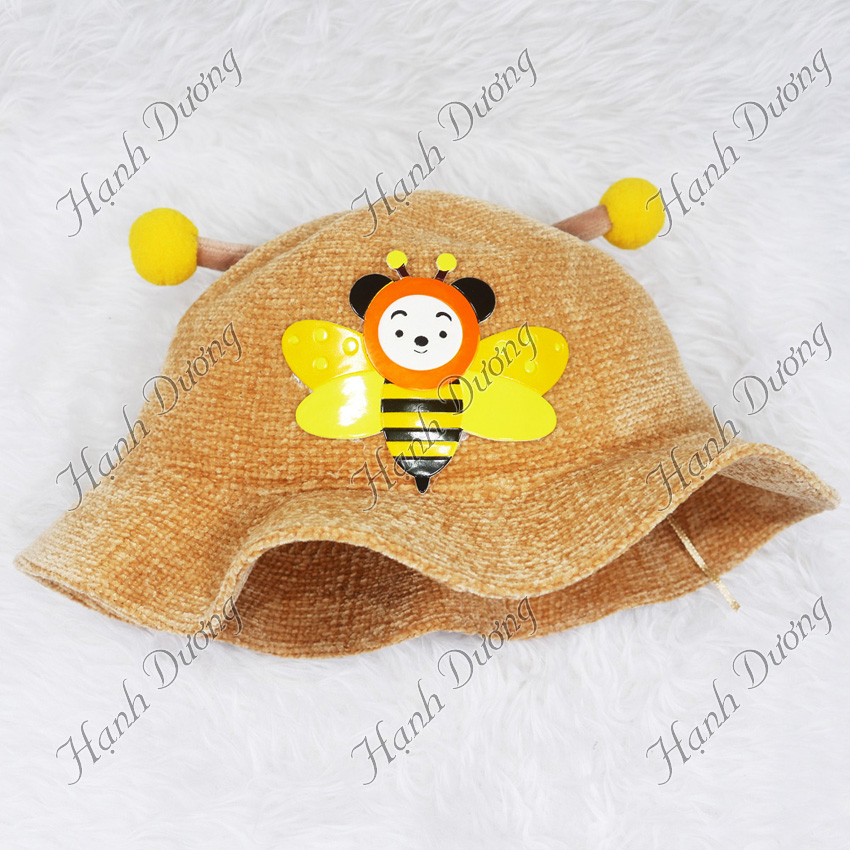 Nón tai bèo cho bé hình con ong vàng, dành cho trẻ em từ 2 - 4 tuổi, vải nhung, có 2 dây rút size nón - Hạnh Dương