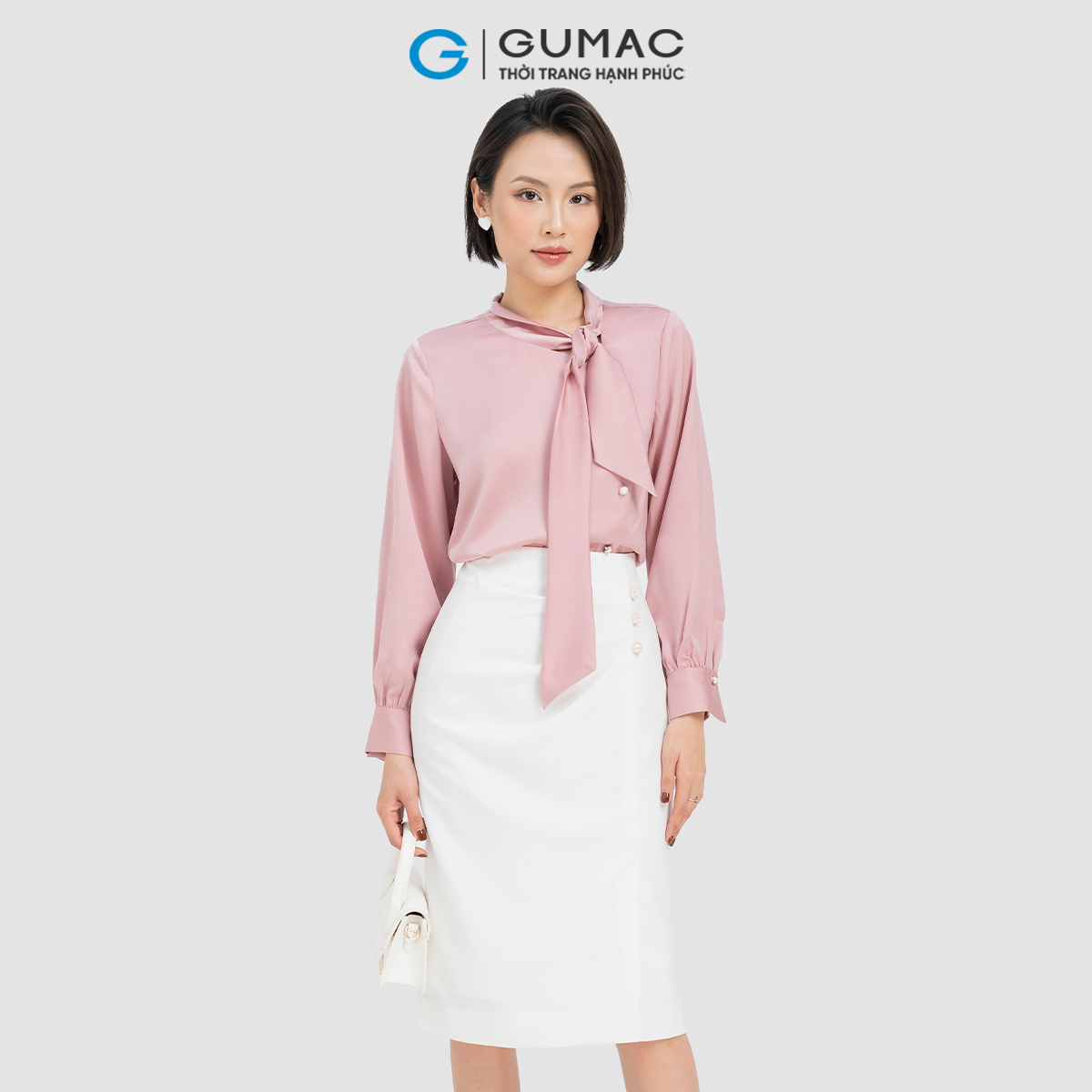Áo kiểu phối nơ GUMAC AD04061