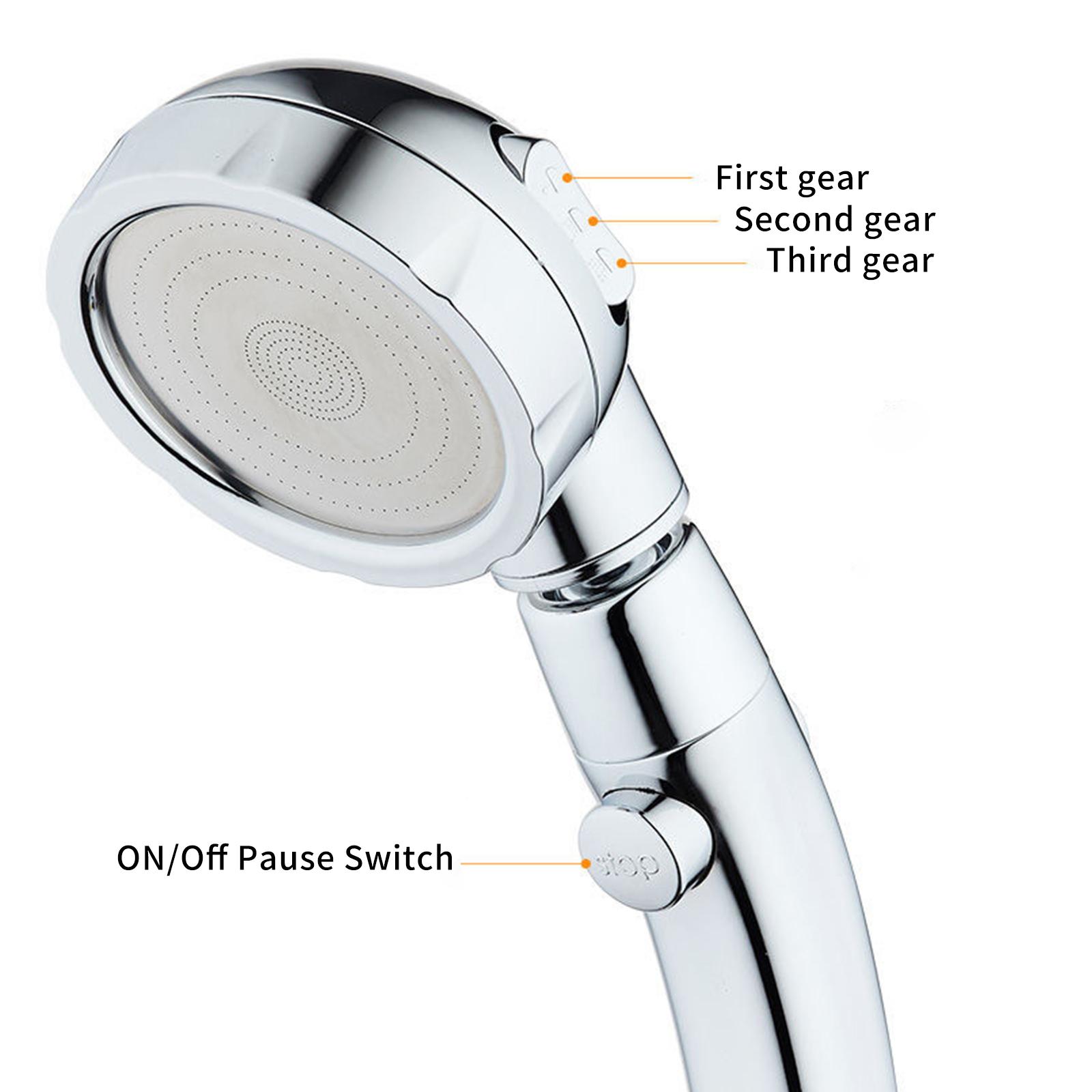 Handheld Shower Head with ON/Off Pause 3 Settings High Pressure Showerhead Adjustable Detachable Bathroom Shower Head