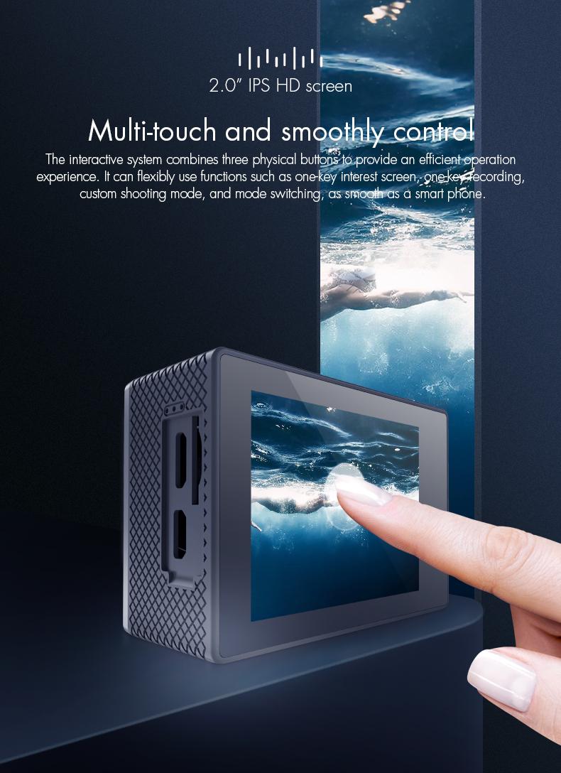 Camera hành động Ultra HD 4K 60fps có màn hình điều khiển từ xa Touch Muff Trò bảo vệ không thấm nước Video Video Sport Cam Support 128G