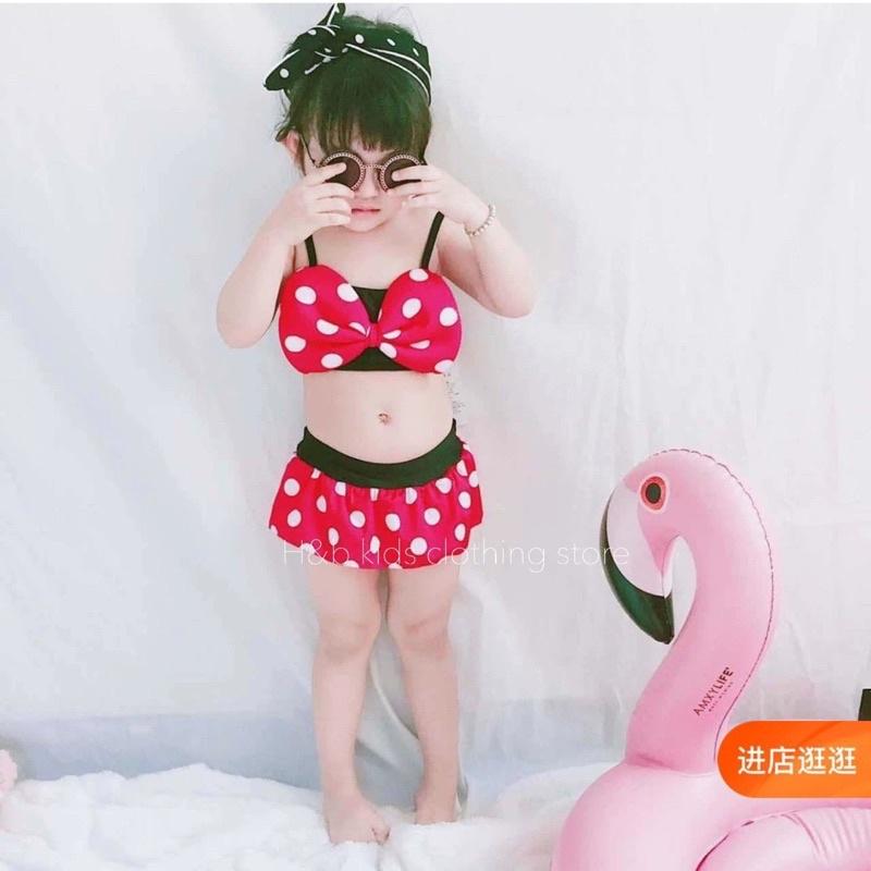 B2860 Set bikini 3 chi tiết cho bé gái gồm mũ, áo, quần váy