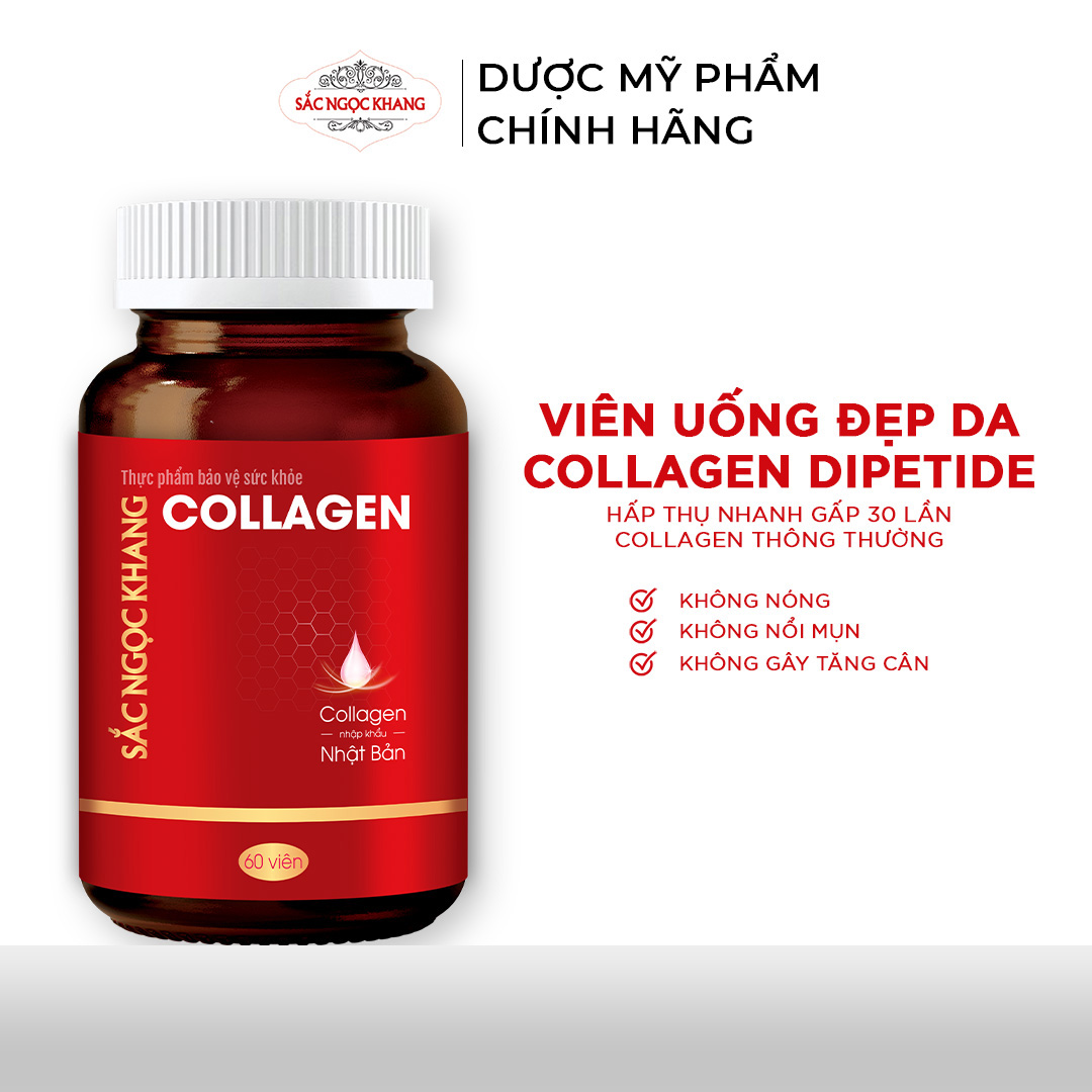 Collagen Sắc Ngọc Khang thế hệ mới 100% nguyên liệu nhập khẩu từ Nhật Bản Hộp 60 viên