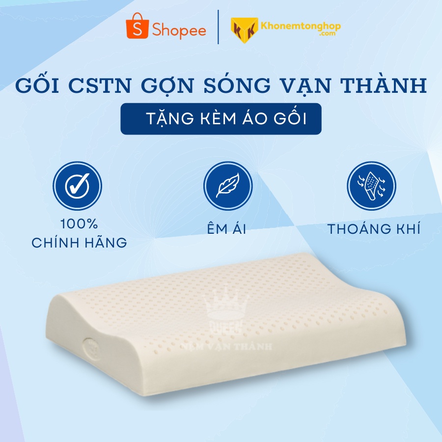 Gối cao su thiên nhiên Vạn Thành gợn sóng B, chất liệu mềm mại, thoáng khí, hỗ trợ giấc ngủ, giúp máu lưu thông - Tặng kèm vỏ gối [Chính hãng - Cao cấp]