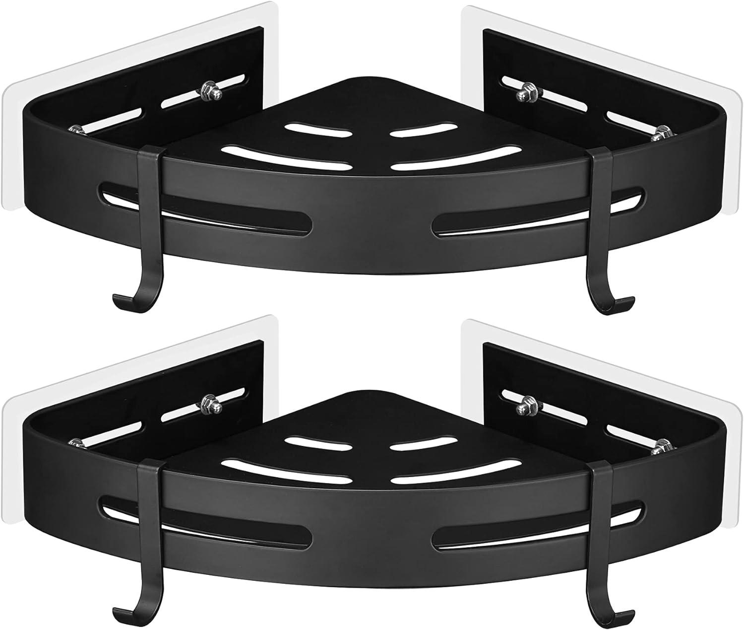 Góc kệ phòng tắm mà không cần khoan bằng nhôm hàng không với 2 móc để chống vòi hoa sen hỗ trợ cho 2 phòng