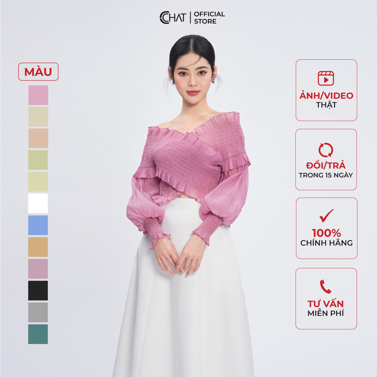 Áo Kiểu Nữ  Chạy Chỉ Chun Trễ Vai Dáng Ôm Chất Voan Cao Cấp 11ADV2009OT