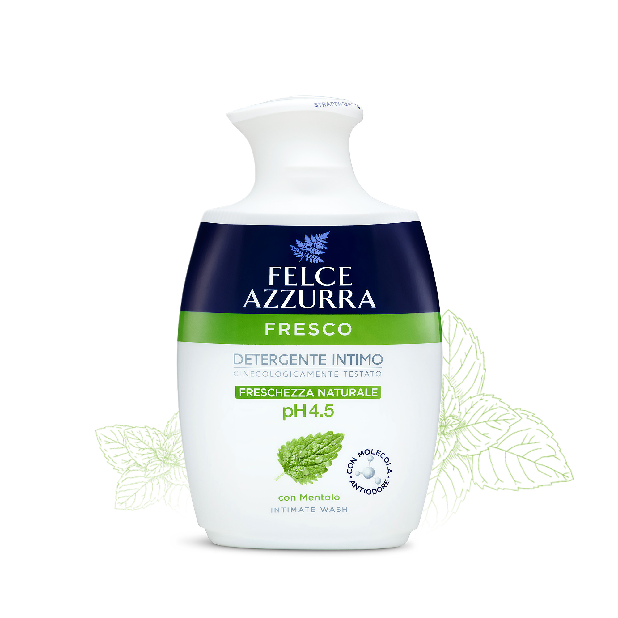 Dung dịch vệ sinh phụ nữ hương nước hoa Ý Felce Azzurra 250ml, hương bạc hà tươi mát dùng hàng ngày độ pH 4.5