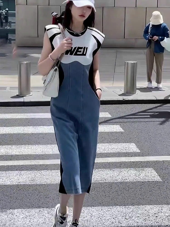 [Hàng nhập] Đầm jean body phối thun cao cấp