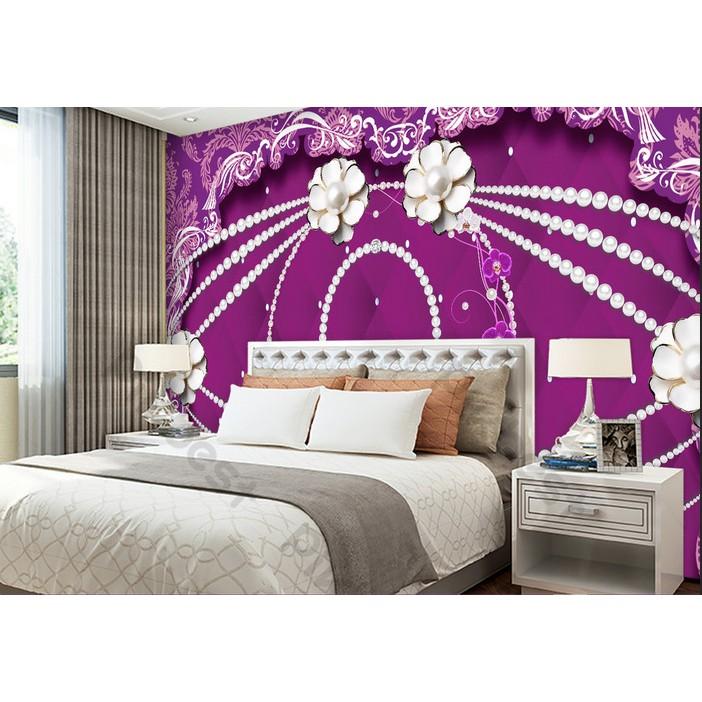 Tường nền hoa ngọc trai sang trọng phong cách Bắc Âu, tranh dán tường 3d hiện đại MS796546