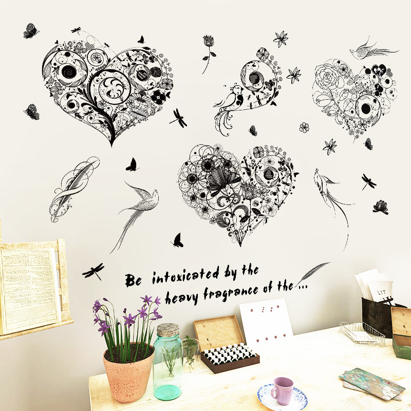 Decal dán tường Heart Art Black XL7238