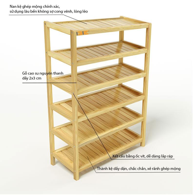 Kệ Giày Dép 6 Tầng Rộng 60cm Gỗ Tự Nhiên 100%