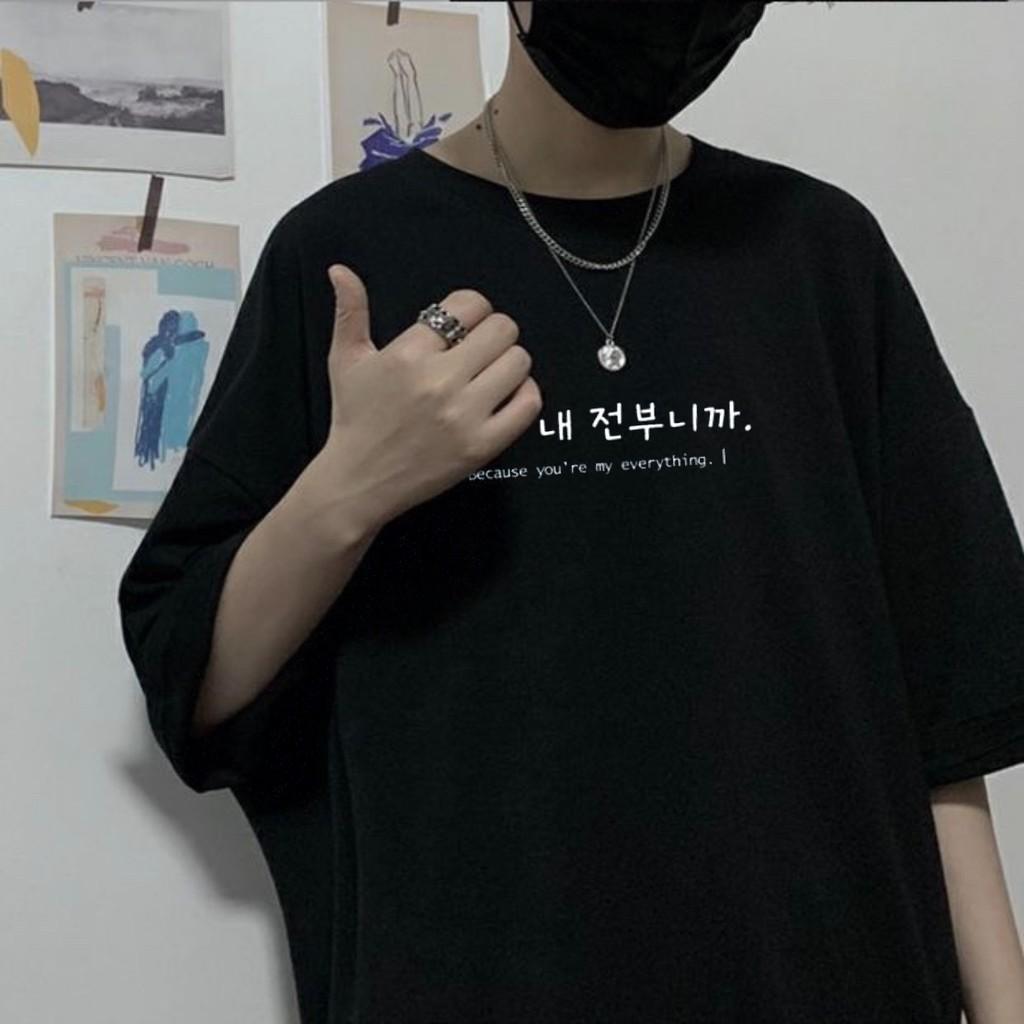 Áo Thun Tay Lỡ Unisex Chữ Hàn Beacause you're Form Rộng