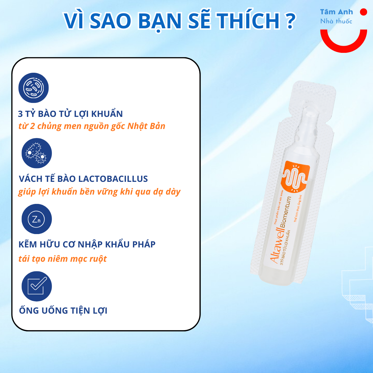 Men vi sinh Altawell biomentum bổ sung lợi khuẩn, cải thiện tiêu hóa và hấp thu