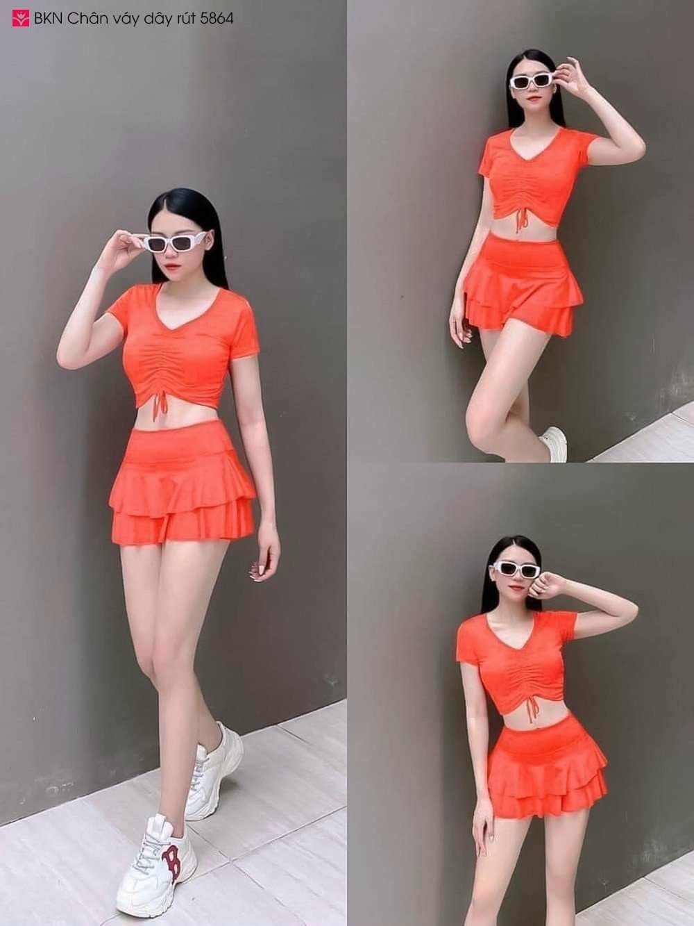 Set Váy Bơi Nữ Croptop Dây Rút