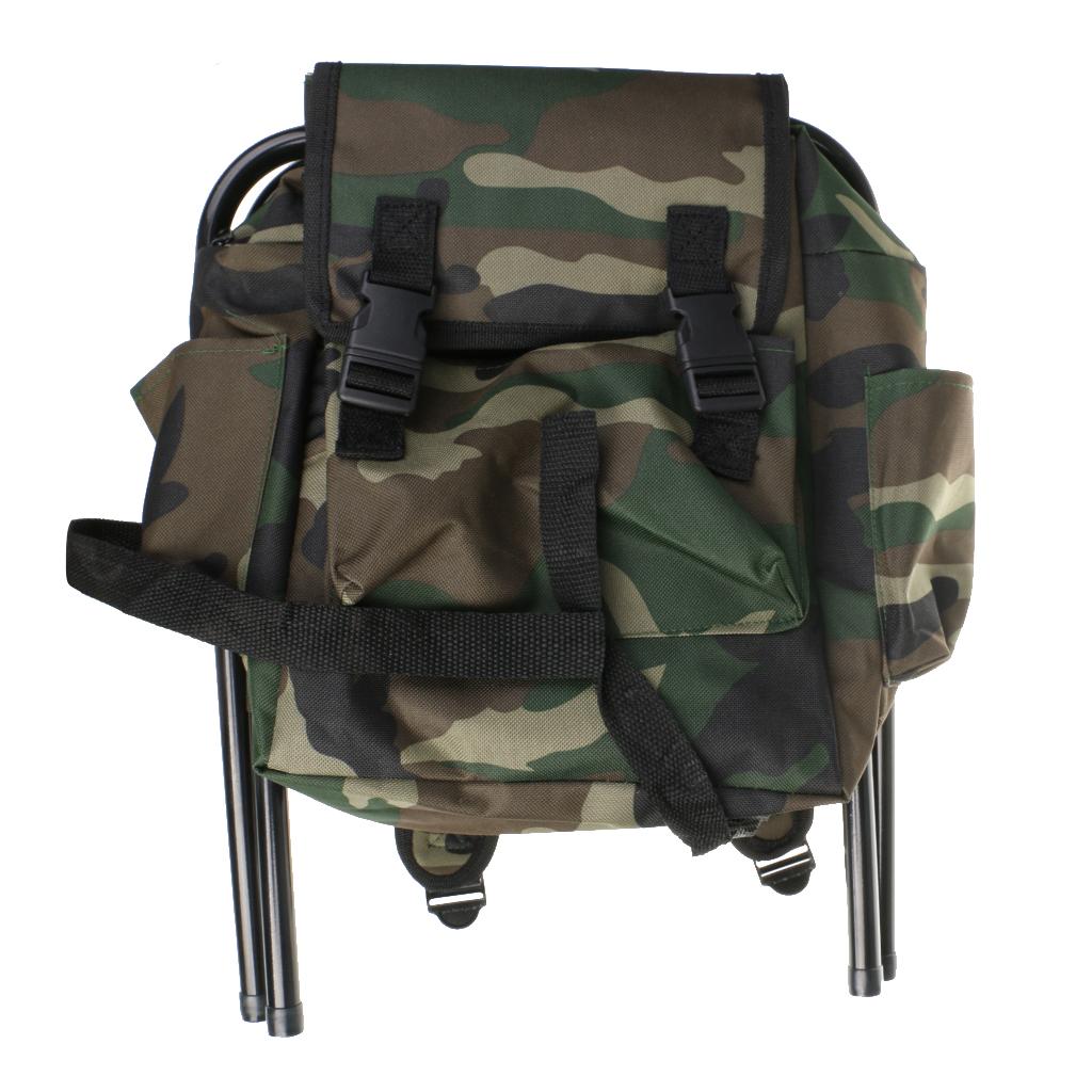 Hunting Fishing Tackle Backpack Bag Camping Foldable Stool Seat Chair - Camo