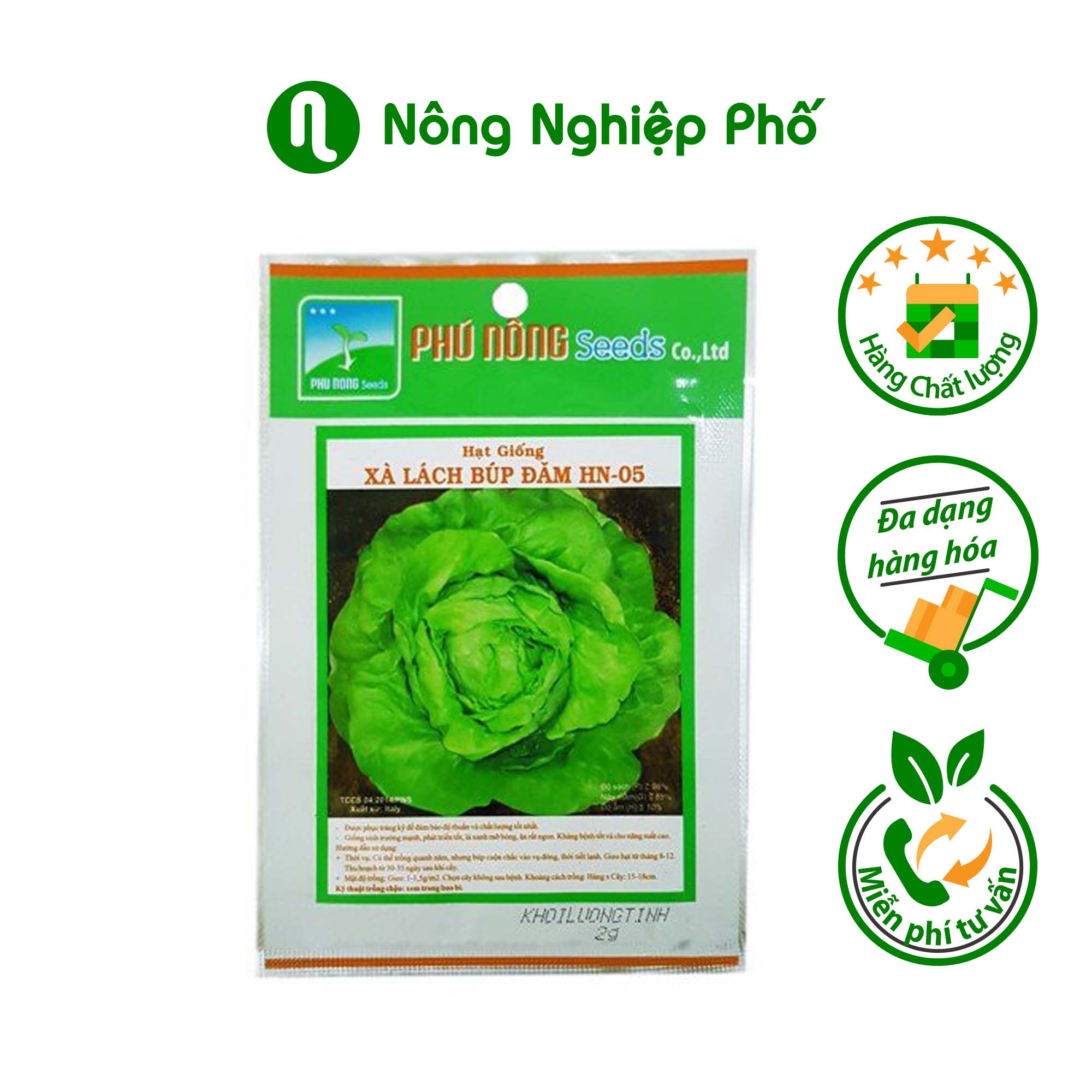 Hạt giống Xà lách búp đăm HN-05 Phú Nông - Gói 2gram