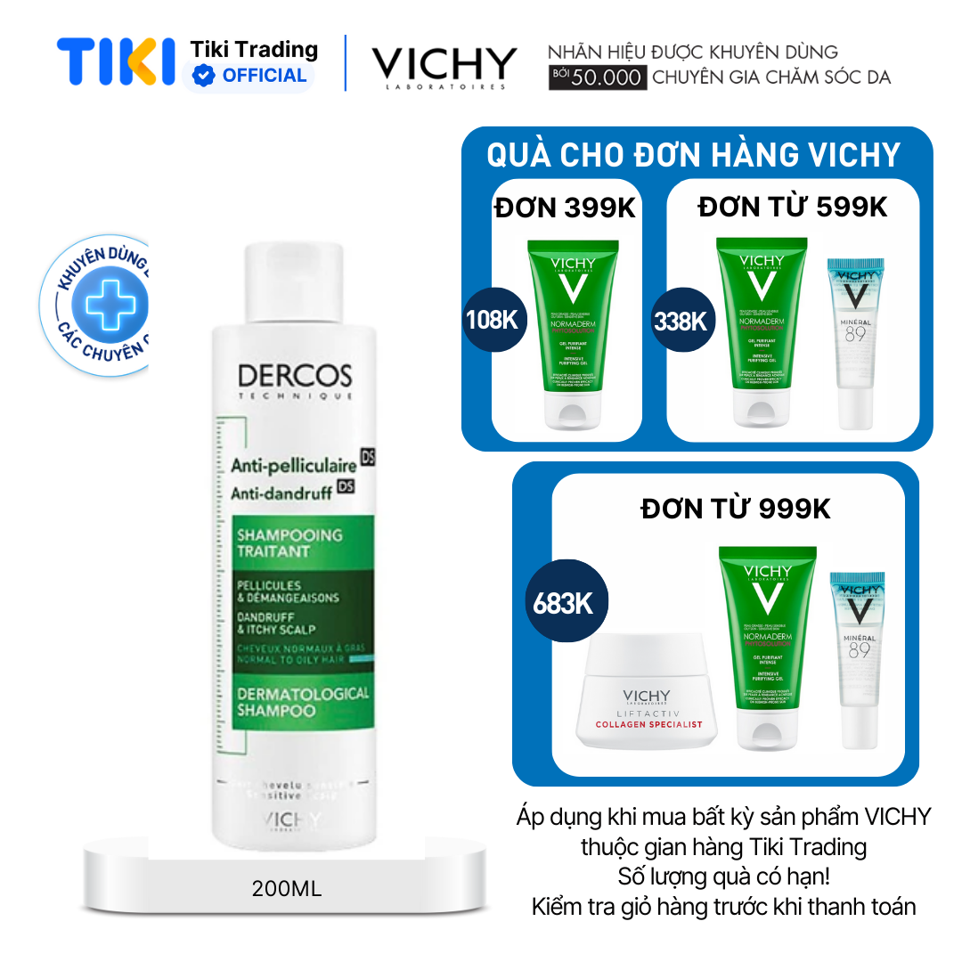 Dầu gội sạch gàu cho da đầu dầu, ngứa Vichy Dercos Anti Dandruff 200ml