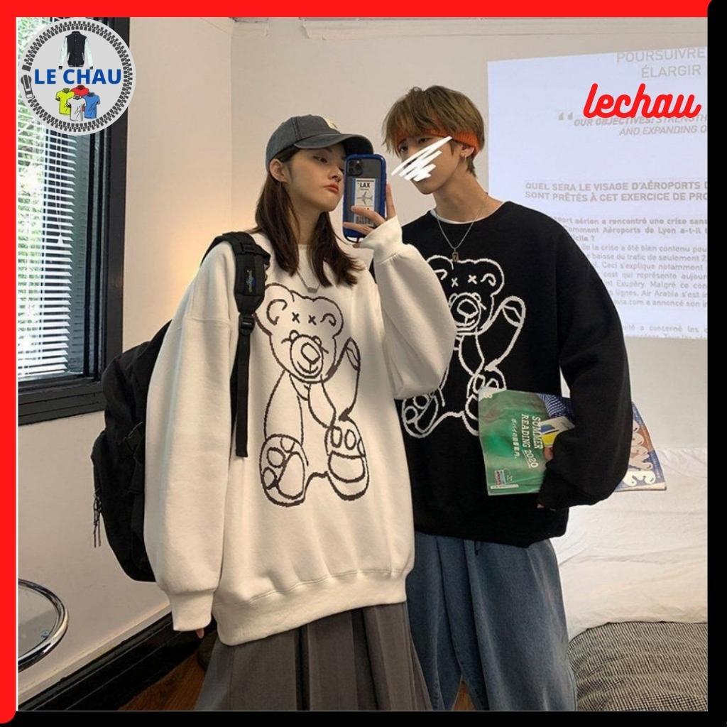 Áo sweater nỉ unisex form rộng hoodie street style nam nữ ulzzang hottrend hình in gấu phản quang cực chất