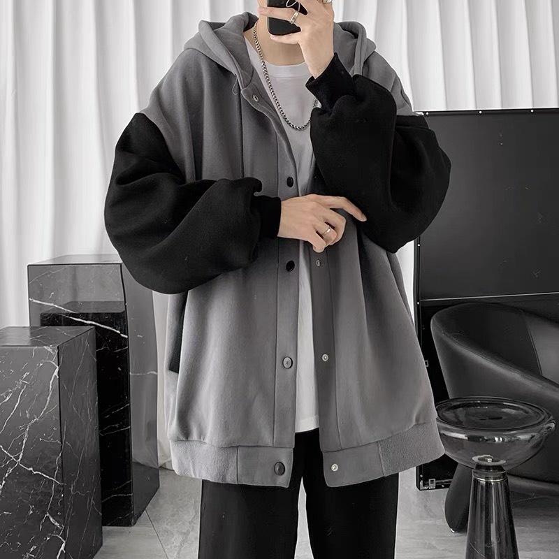 ÁO KHOÁC NỈ HOODIE PHỐI MÀU NÚT BẤM PHONG CÁCH BOMBER CỰC ĐẸP SIÊU NGẦU