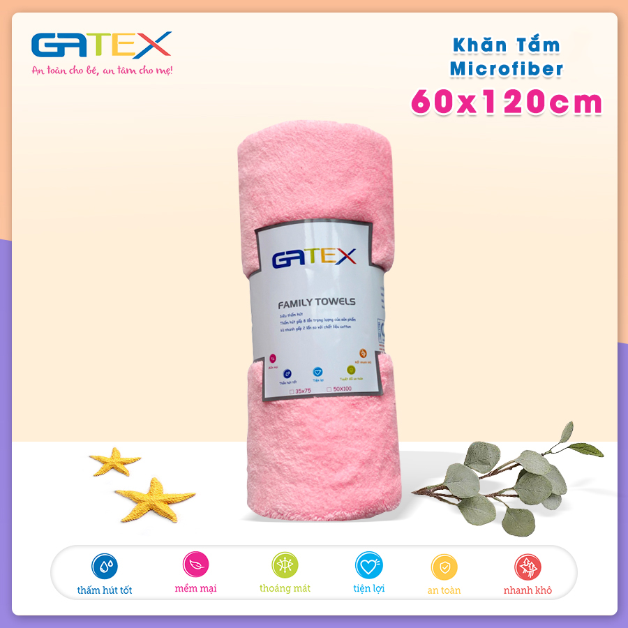 Khăn tắm 60x120cm Siêu Mềm Mịn, Siêu Thấm Hút Microfiber GATEX