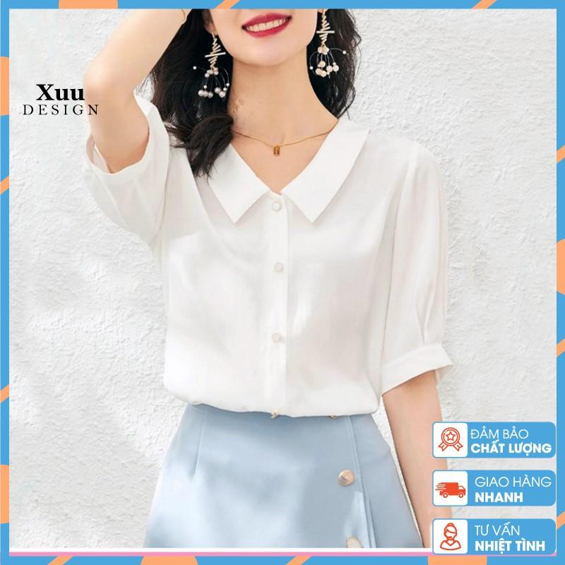 Áo sơ mi nữ kiểu xuu designáo so mi trắng tay lỡ thời trang công sở 2 màu TRẮNG + HỒNG -SP09