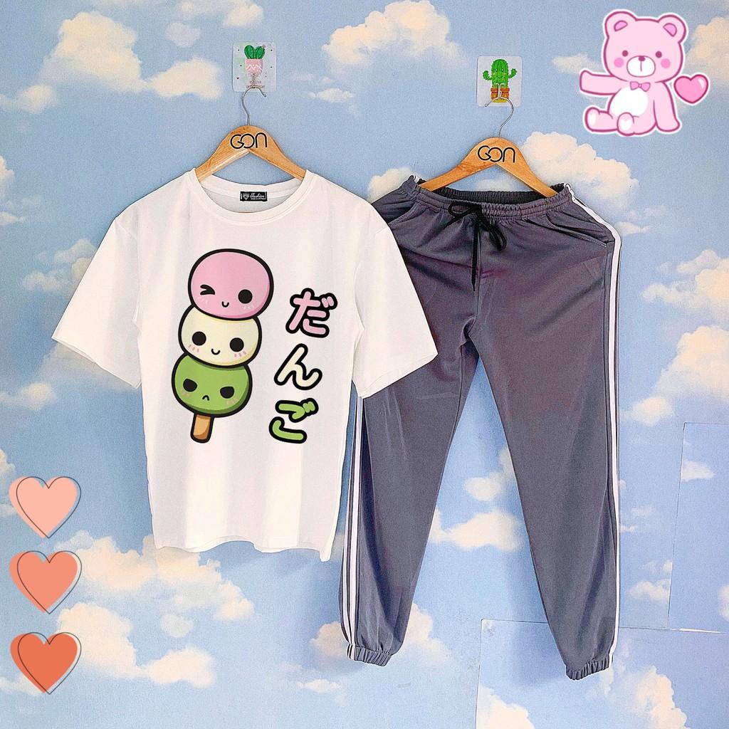 Set áo tay lửng quần thun XÁM XANH unisex, quần dài 2 sọc, 3 sọc, Áo tay lỡ và quần thể thao