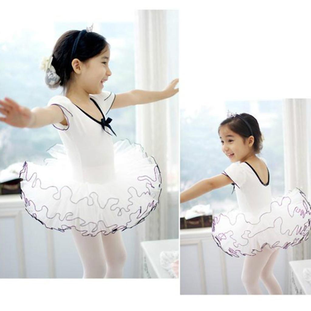 Kid Girl Ruffle Short Sleeve Tutu Skirted Dance Ballet Chiffon Dress Leotard