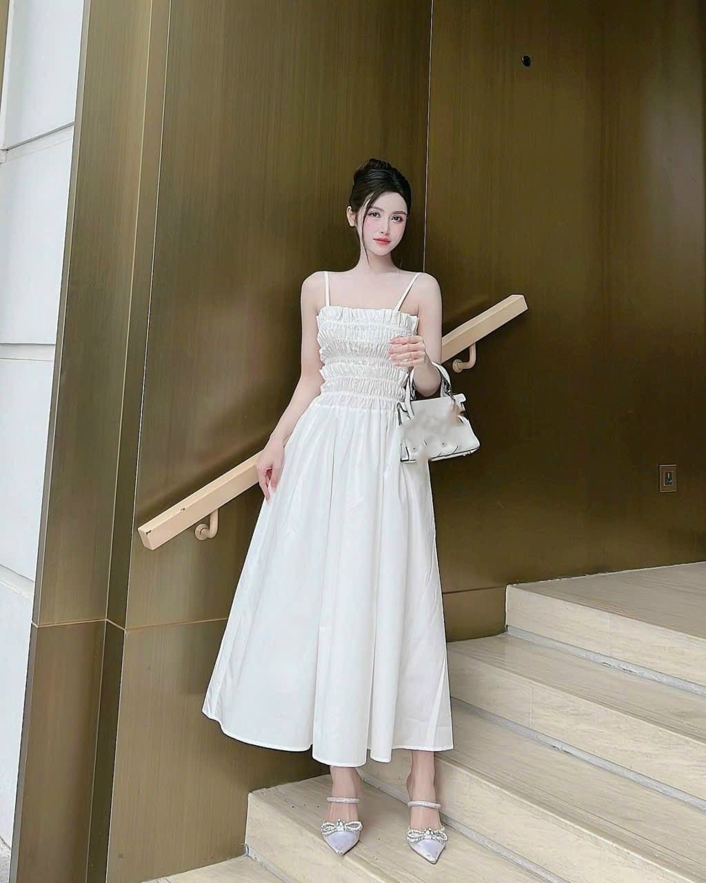 ĐẦM 2 DÂY CỘT NƠ LƯNG 3 MÀU Y HÌNH