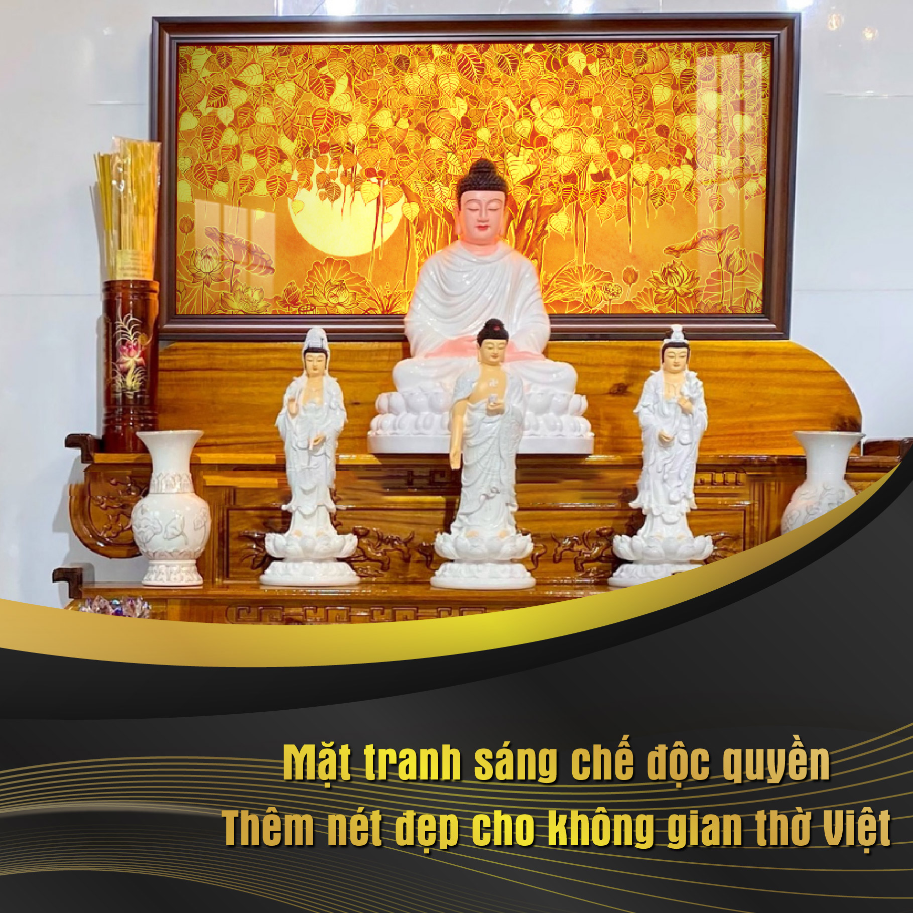 Đèn Hào Quang Phật In Tranh Trúc Chỉ NGANG DECORNOW, Trang Trí Ban Thờ, Gia Tiên, Tượng Phật DCN-26