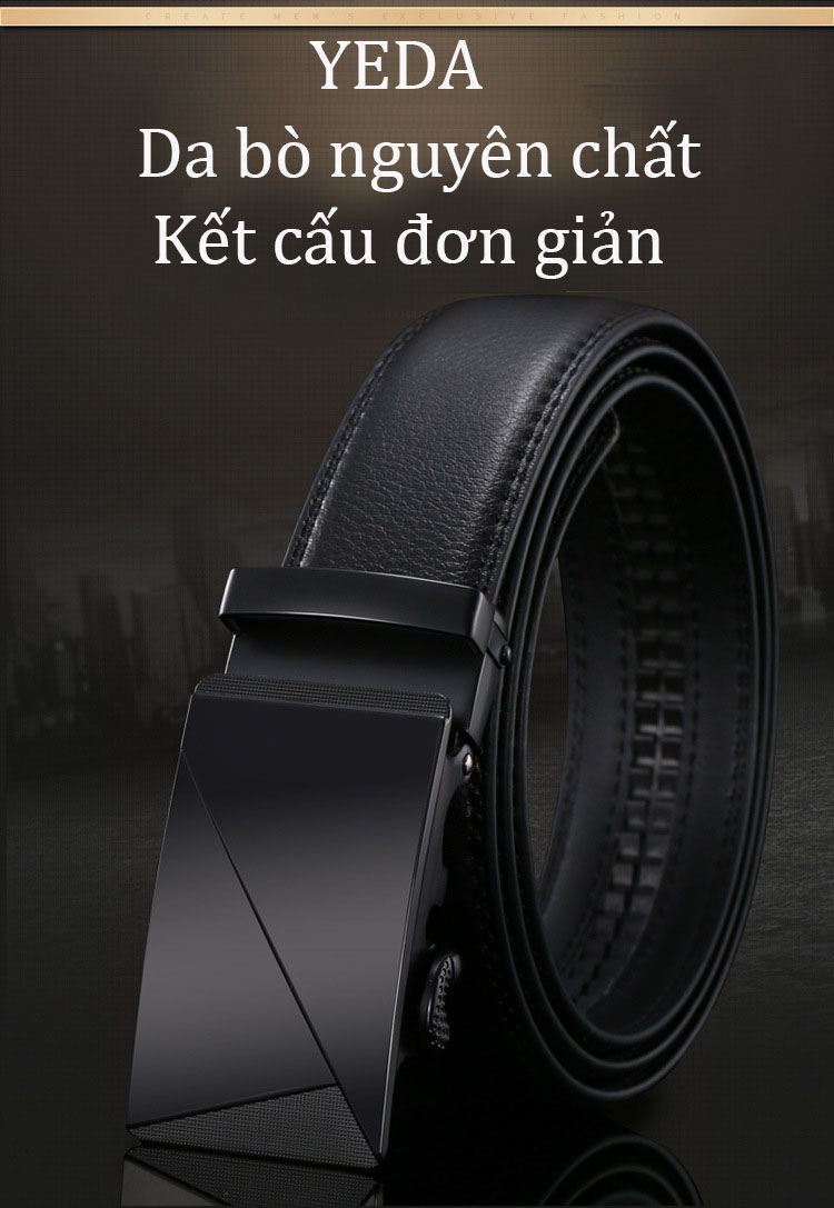 Dây nịt nam/ thắt lưng nam da thật khóa tự động kiểu dáng Nhật Bản mã TL.150.TRON