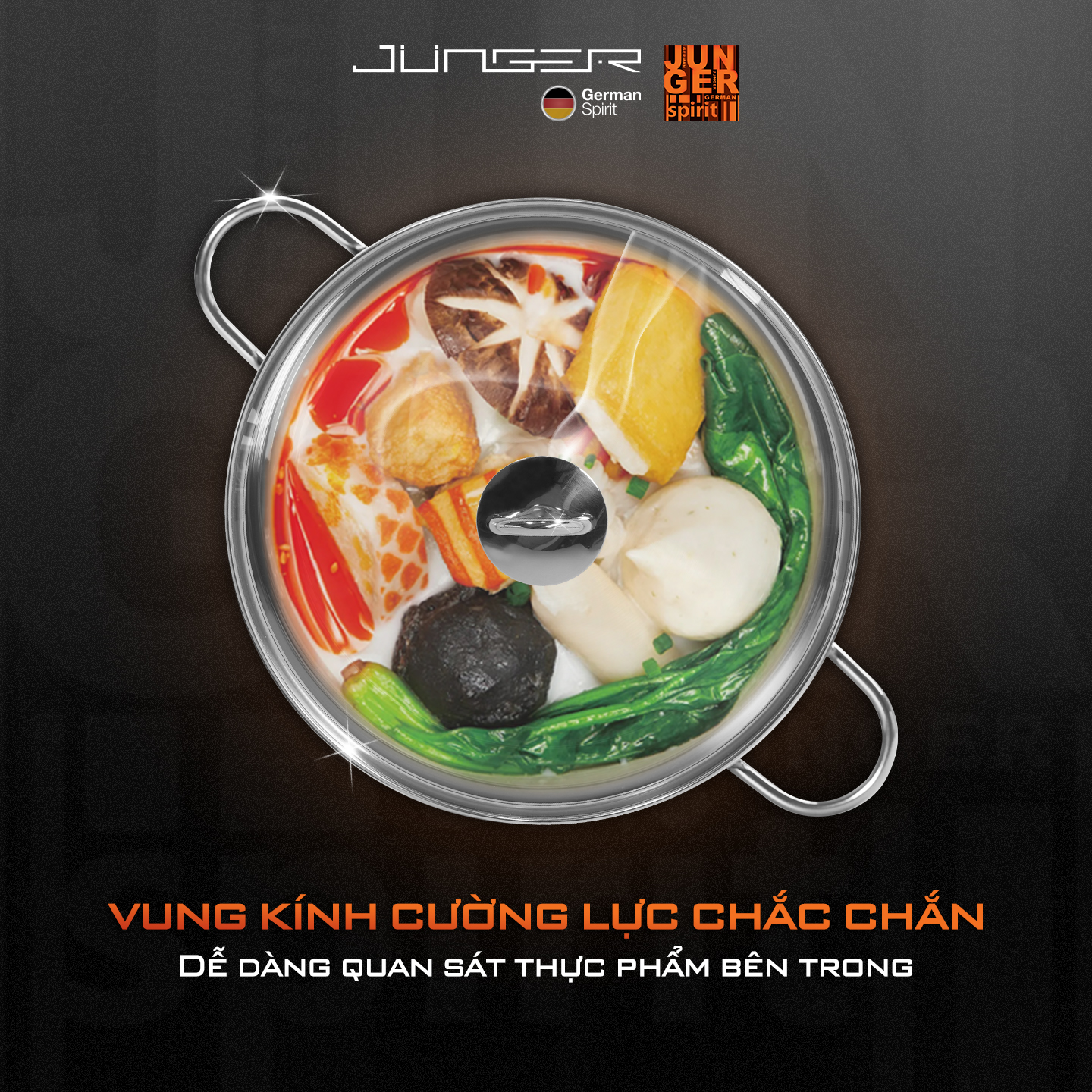 Bộ nồi inox 304 Junger JC-200 7 chi tiết Tay cầm cách nhiệt Hàng Chính Hãng Bảo Hành 12 Tháng
