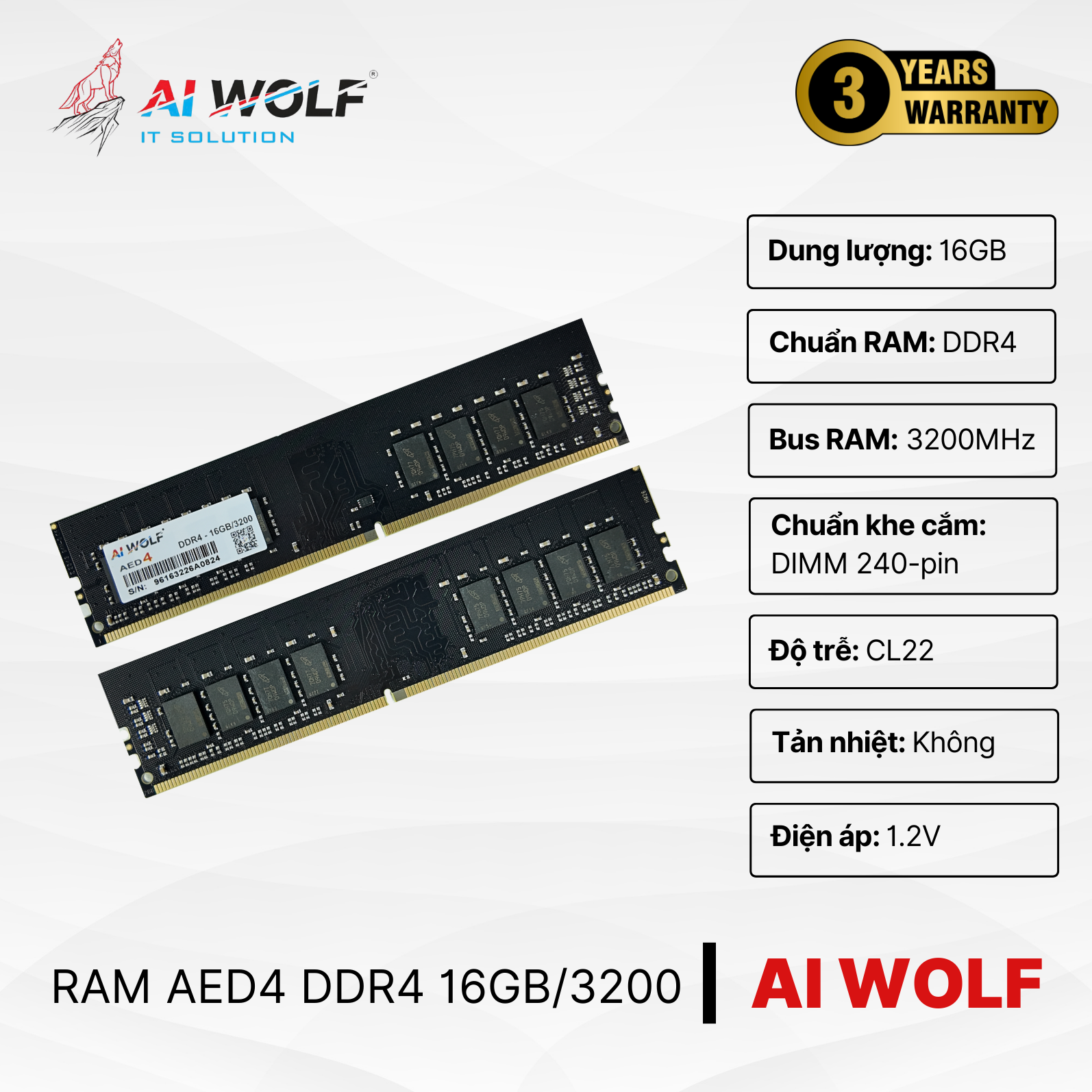 Bộ nhớ RAM PC AIWOLF AED4 DDR4 16GB/3200 – Hàng Chính Hãng
