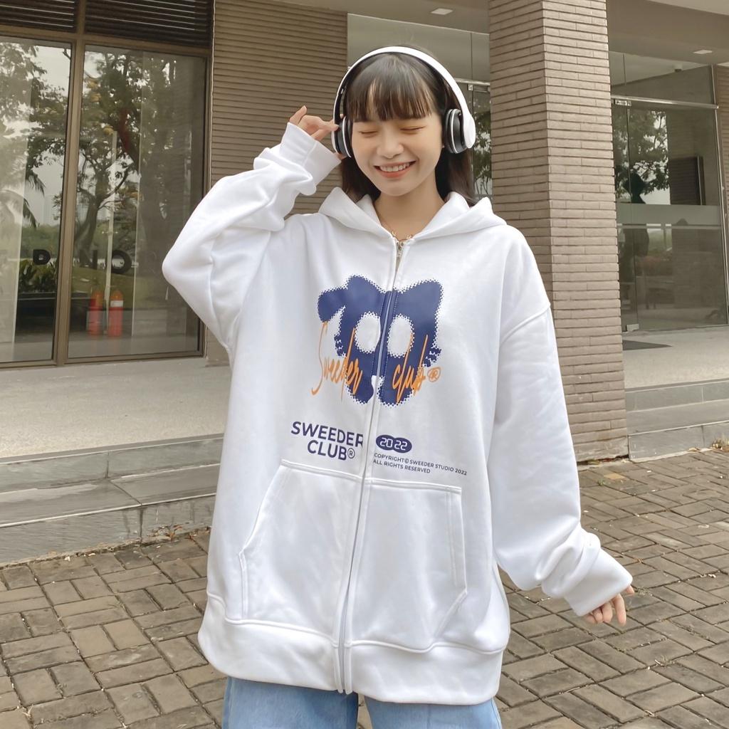 Áo Khoác Hoodie CAT Nam Nữ Unisex Form Rộng Phối Zip Vải Nỉ Bông Dày Dặn