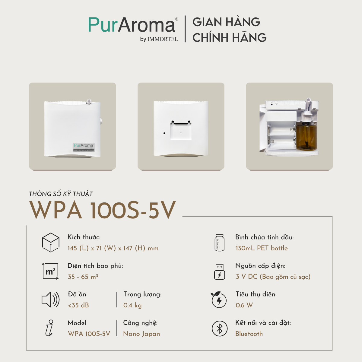 Máy Khuếch Tán Công Nghiệp PurAroma WPA 100S-5V - Công Nghệ Nano Khuếch Tán Siêu Âm