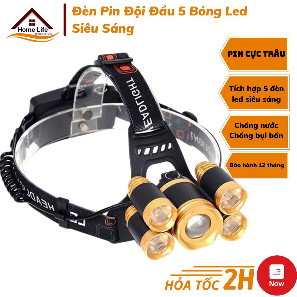 Đèn Pin Đội Đầu 5 Bóng Siêu Sáng - Bản Mới Siêu Sáng