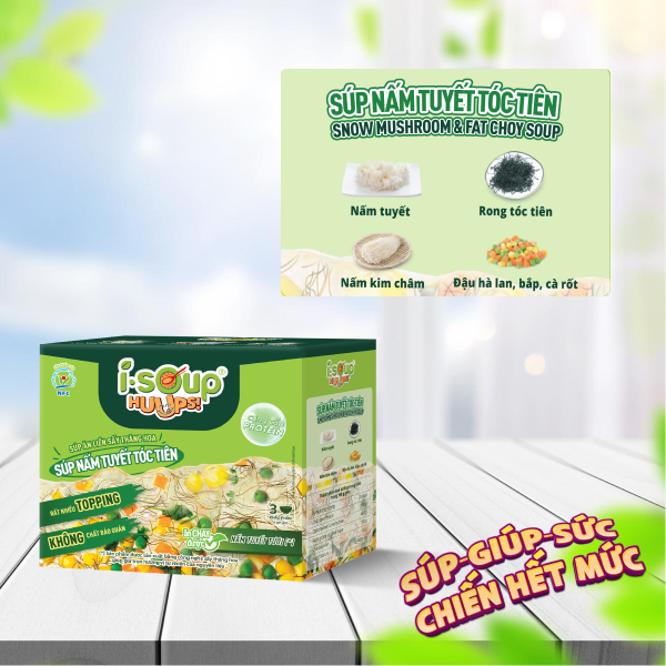 Súp Nấm Tuyết Tóc Tiên Ăn Liền ISOUP HUUPS Ngon,Dinh Dưỡng,Tiện Lợi (Hộp X 3 Viên) - Súp Ăn Liền Sấy Thăng Hoa