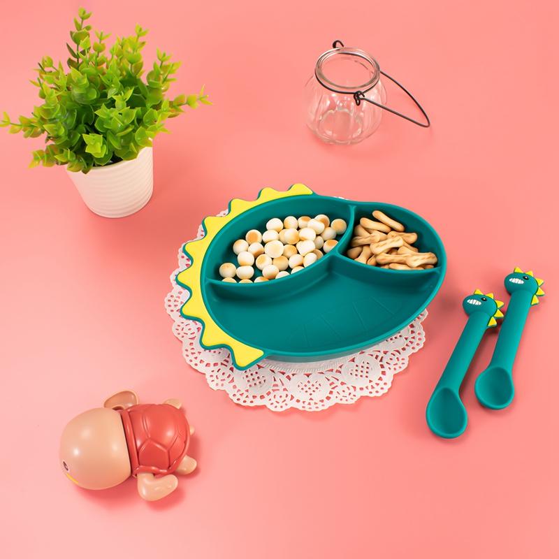 Khủng Long Silicone Bát Ăn Cho Bé Trẻ Em Bộ Đồ Ăn Kèm Thìa Cho Bé Ăn Tối Bé Tấm Bát