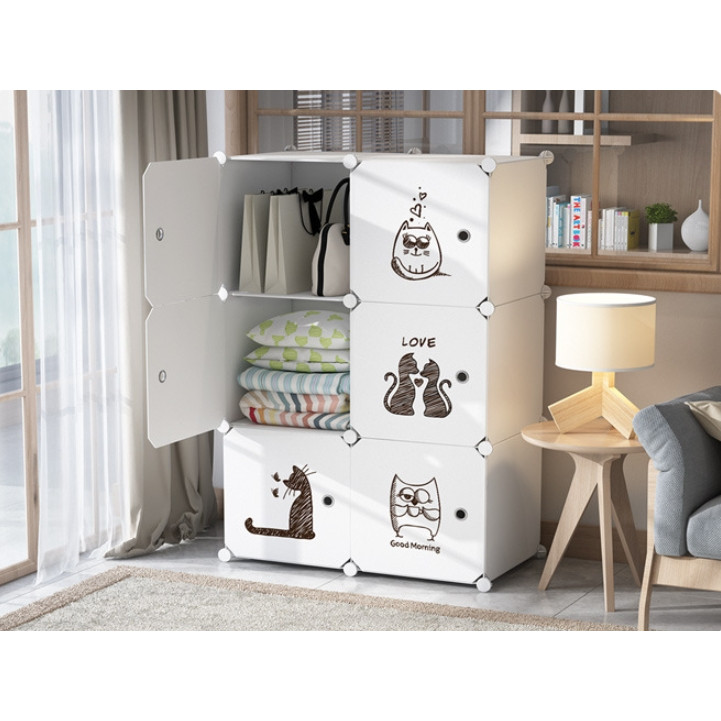 Tủ nhựa ghép 6 ngăn - Trắng mèo mẫu mới 110x74x47cm