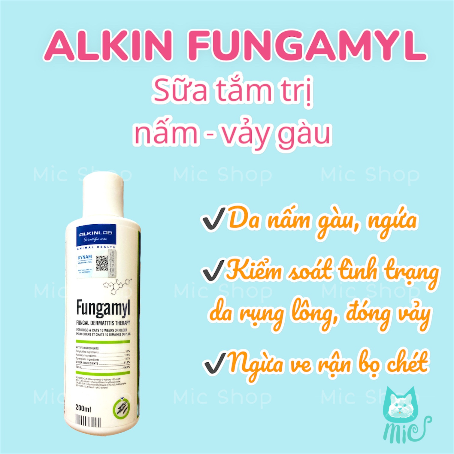 ALKIN FUNGAMYL - Sữa tắm nấm gàu chó mèo