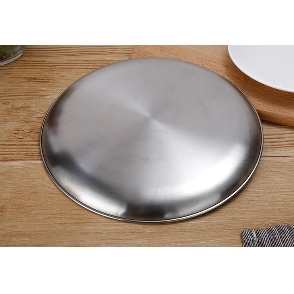 Stainless Steel Dinner Plate Food Serving Lunch Dish BBQ Picnic Silver 20cm
