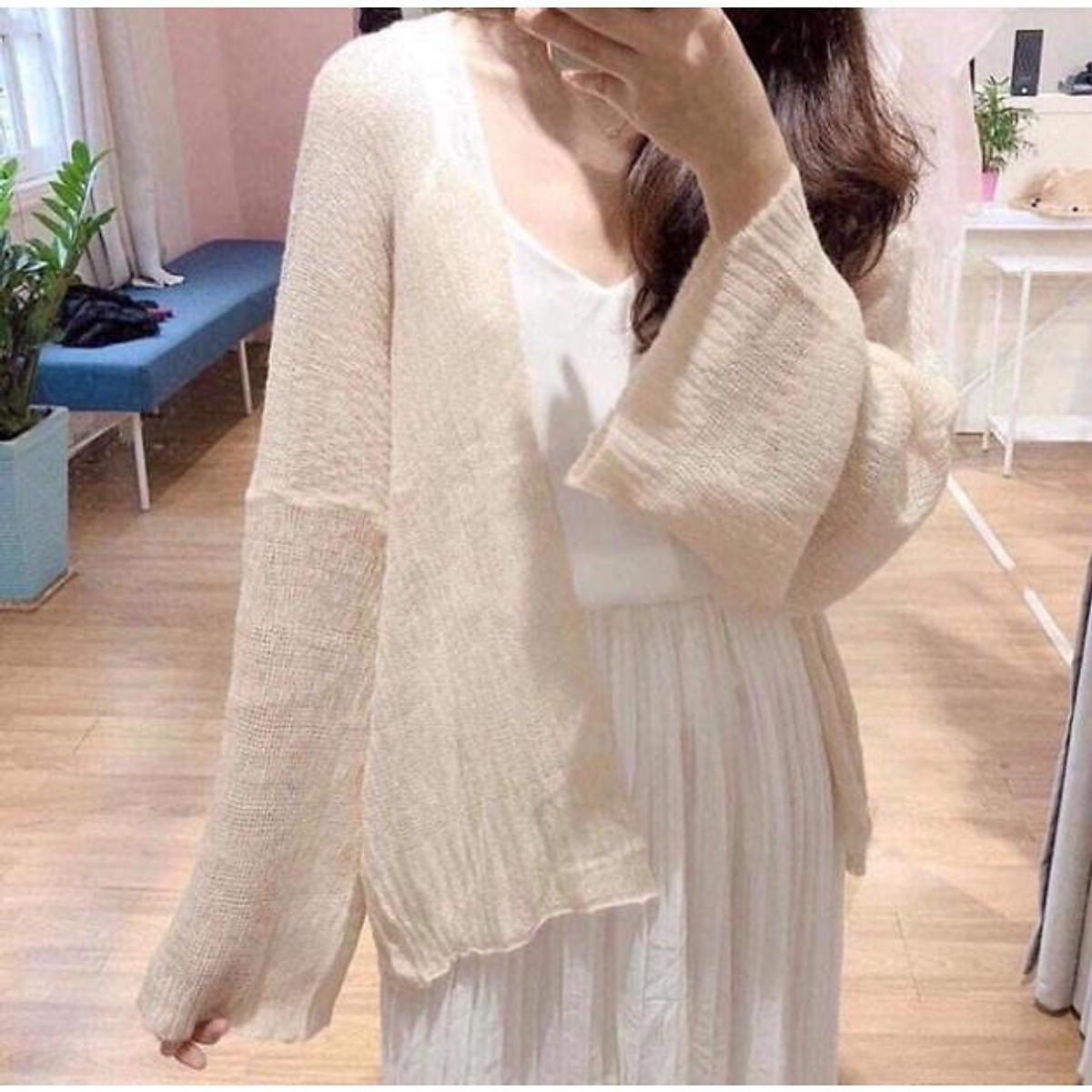 Áo Cardigan len Áo khoác len mỏng dệt kim Chất Đẹp Siêu Hot HÀNG QUẢNG CHÂU K4E6 - Be