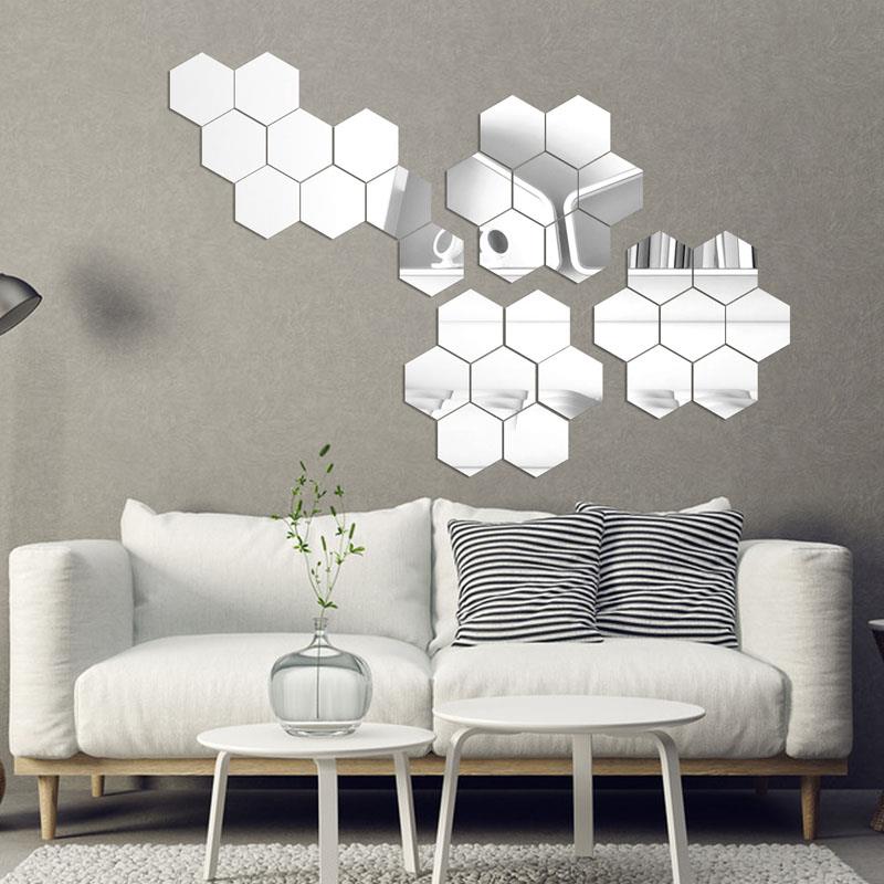 Combo 10 Chiếc Decal Gương Dán Tường Trang Trí Hình Lục Lăng