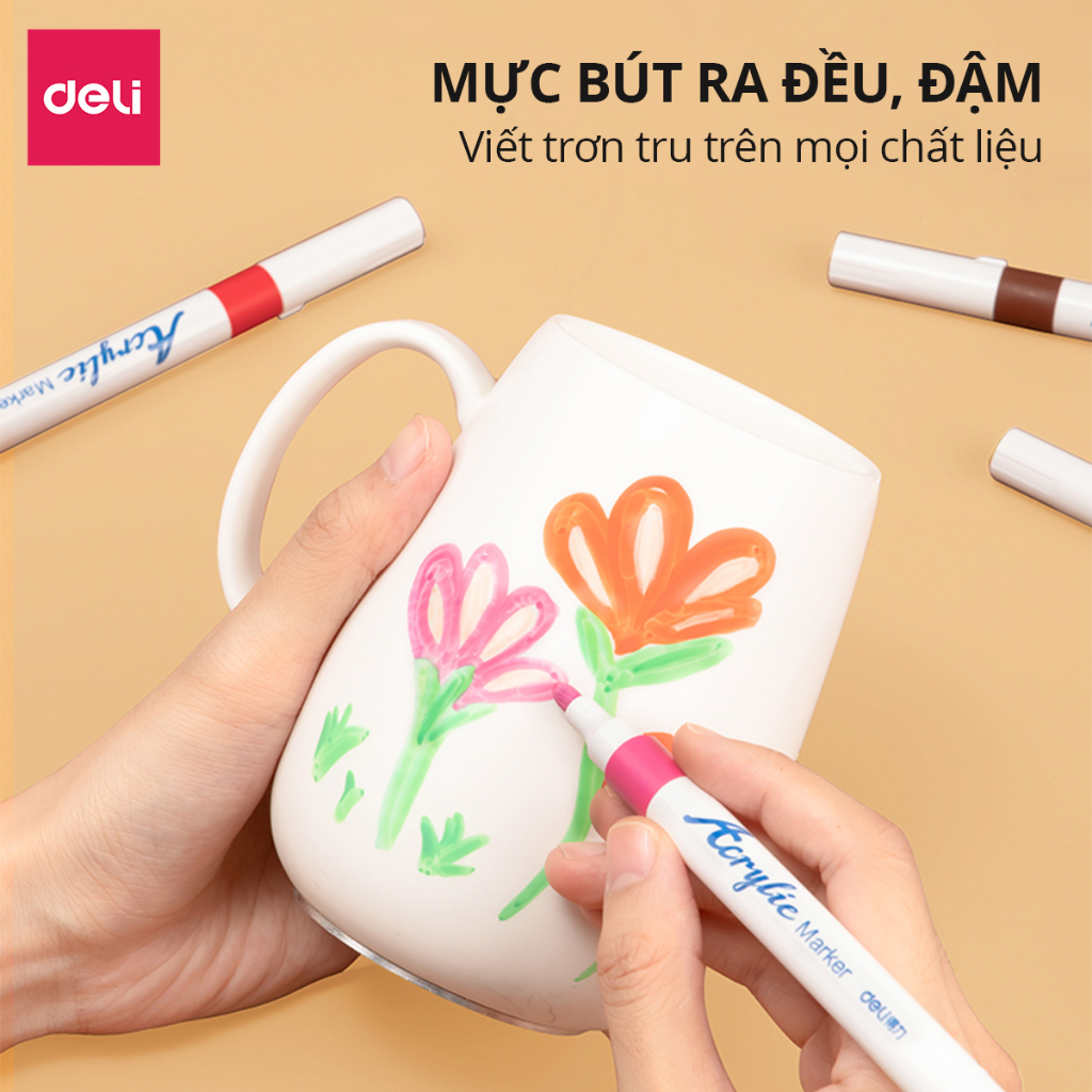Bút Sơn Acrylic Marker Cao Cấp Deli - 12/24/36/48 Màu Chống Nước Vẽ Trên Mọi Chất Liệu - Tô Màu DIY Vẽ Giày Vải Chai Lọ