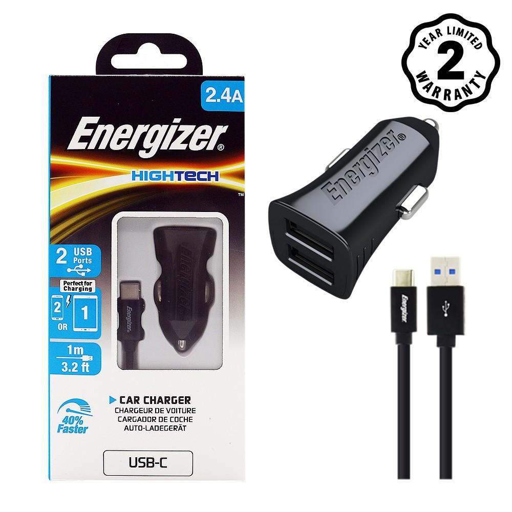 Sạc ô-tô Energizer 2.4A 2USB màu đen kèm cáp USB-C2.0 - DCA2BHC23 - Hàng chính hãng