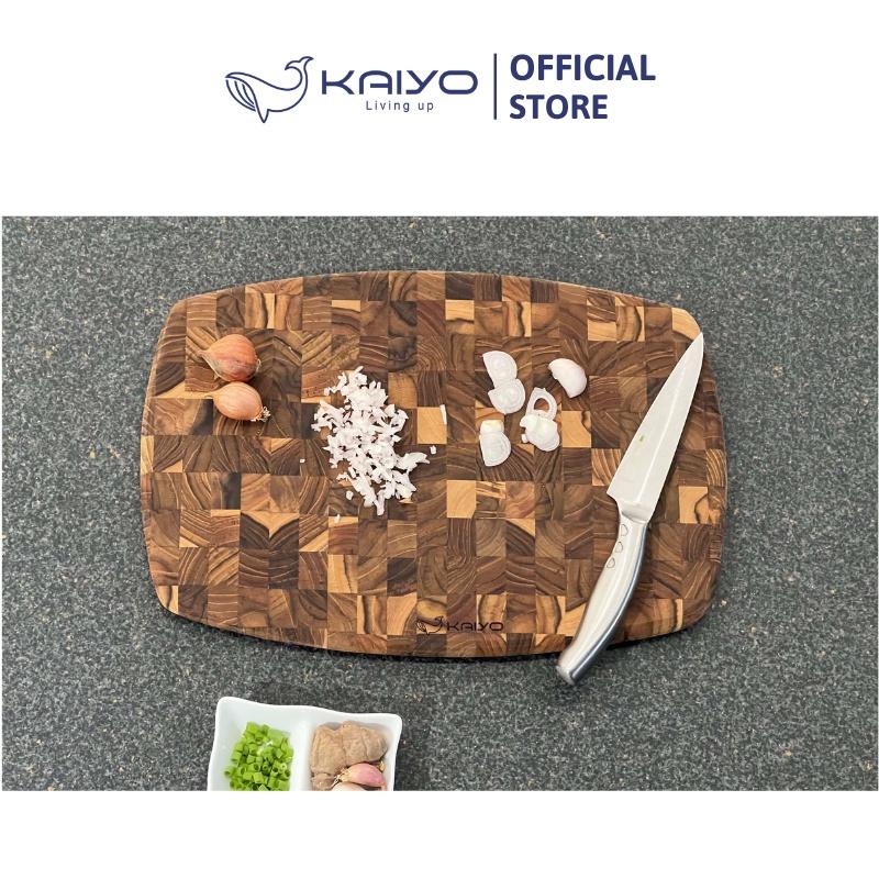 Thớt thái gỗ teak đầu cây KAIYO hình oval, size M, kích thước 34 x 24 x 1,8cm