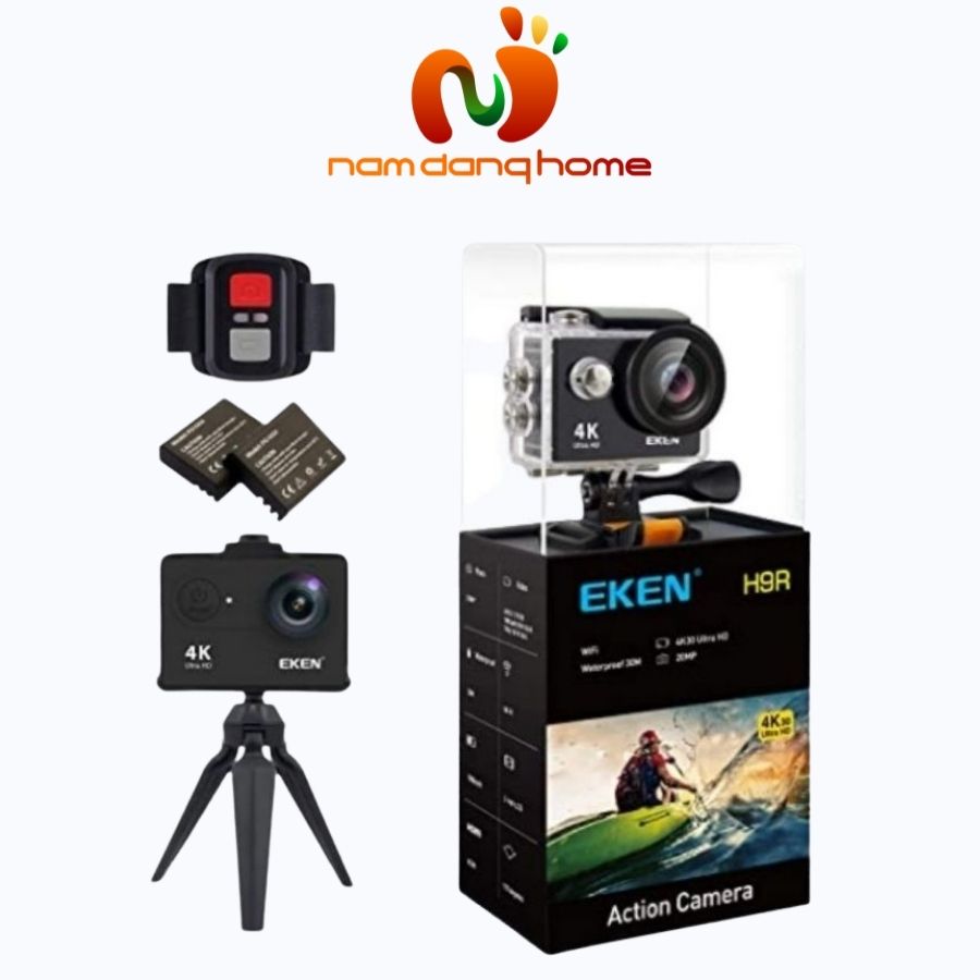 Combo máy ảnh hành trình Eken H9r Hộp Kính – - Camera hành động quay 4K cực chất hỗ trợ wifi kết nối trong phạm vi 10m - Hàng chính hãng